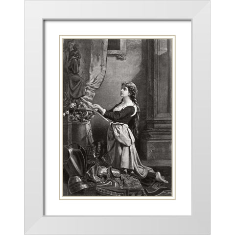 Joan Of Arc At Prayer White Modern Wood Framed Art Print with Double Matting by Unknown