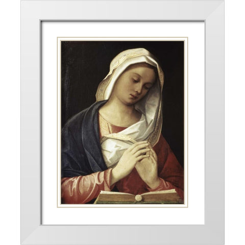 Madonna In Prayer White Modern Wood Framed Art Print with Double Matting by Unknown