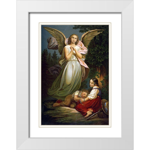 Safe! For the Angel Was Sent to Protect Them White Modern Wood Framed Art Print with Double Matting by Unknown