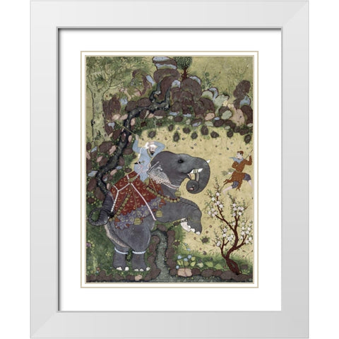 Subduing an Enraged Elephant White Modern Wood Framed Art Print with Double Matting by Unknown