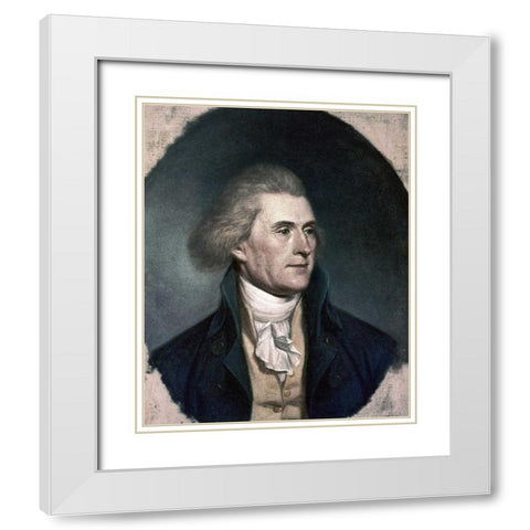 Thomas Jefferson White Modern Wood Framed Art Print with Double Matting by Unknown