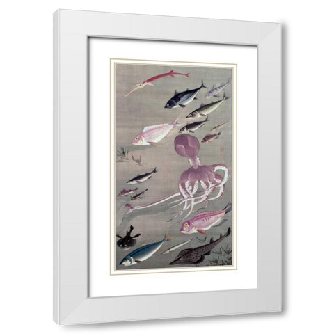 Under Water Life White Modern Wood Framed Art Print with Double Matting by Unknown