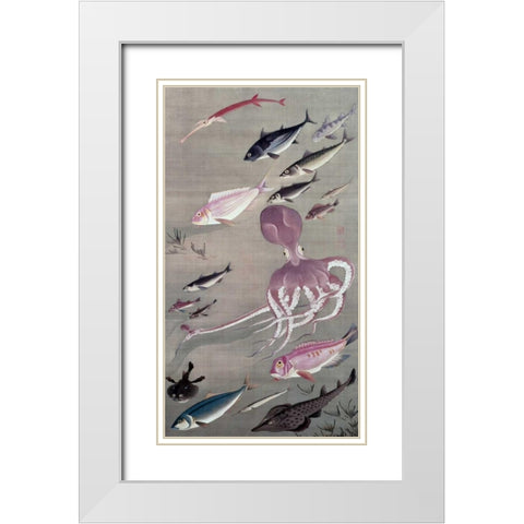 Under Water Life White Modern Wood Framed Art Print with Double Matting by Unknown