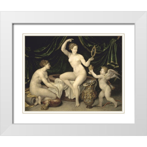 Venus and Cupid White Modern Wood Framed Art Print with Double Matting by Unknown