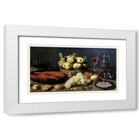 Still Life With Seafood White Modern Wood Framed Art Print with Double Matting by Van Es, Jacop Fobsen