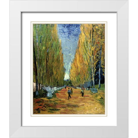 Allee des Alyscamps White Modern Wood Framed Art Print with Double Matting by Van Gogh, Vincent