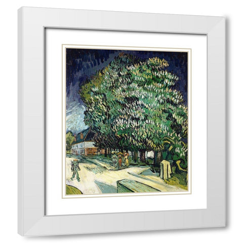 Chestnut Trees in Blossom White Modern Wood Framed Art Print with Double Matting by Van Gogh, Vincent