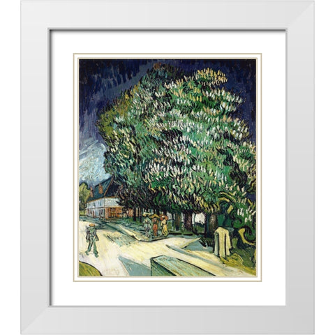 Chestnut Trees in Blossom White Modern Wood Framed Art Print with Double Matting by Van Gogh, Vincent