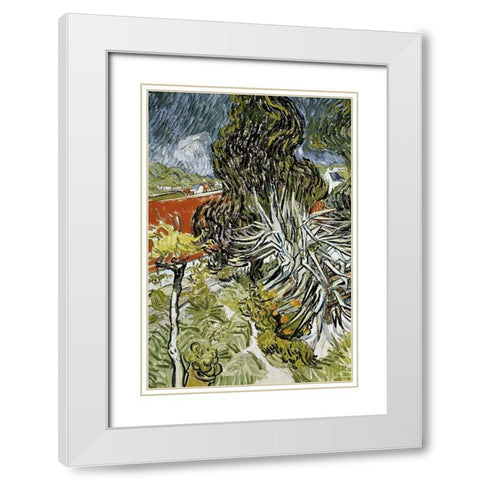 Dr Gachets Garden at Auvers-Sur-Oise White Modern Wood Framed Art Print with Double Matting by Van Gogh, Vincent