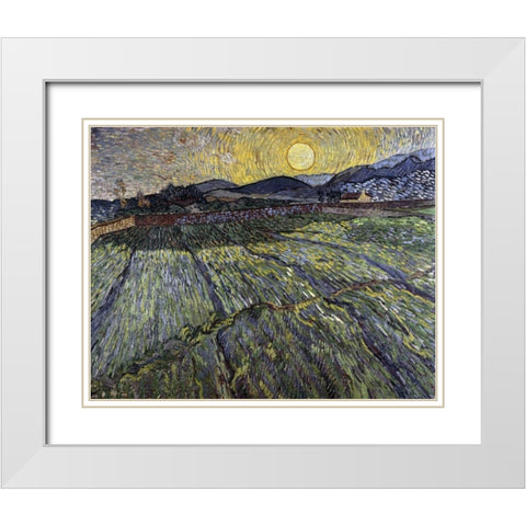 Enclosed Field with Rising Sun, Saint-Remy White Modern Wood Framed Art Print with Double Matting by Van Gogh, Vincent