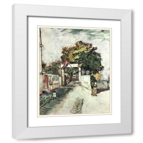 Entrance to the Moulin De La Galette White Modern Wood Framed Art Print with Double Matting by Van Gogh, Vincent