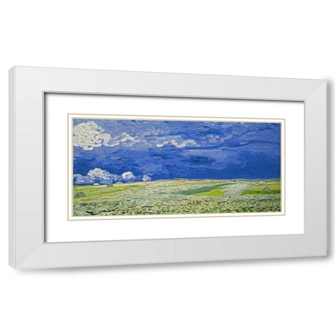 Field under a Stormy Sky White Modern Wood Framed Art Print with Double Matting by Van Gogh, Vincent