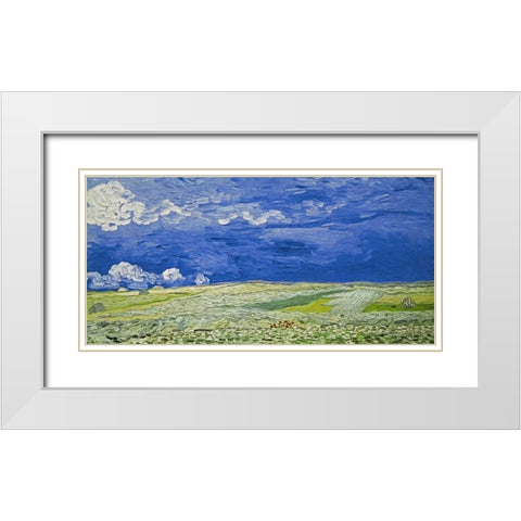 Field under a Stormy Sky White Modern Wood Framed Art Print with Double Matting by Van Gogh, Vincent