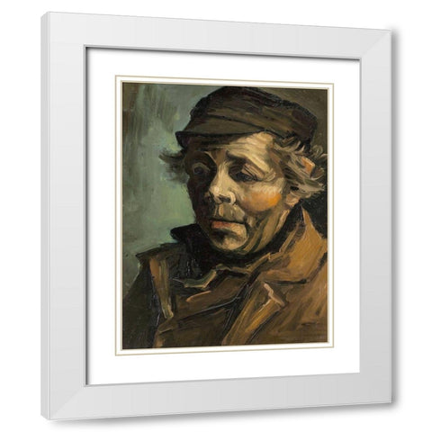 Head of a Peasant with Cap White Modern Wood Framed Art Print with Double Matting by Van Gogh, Vincent