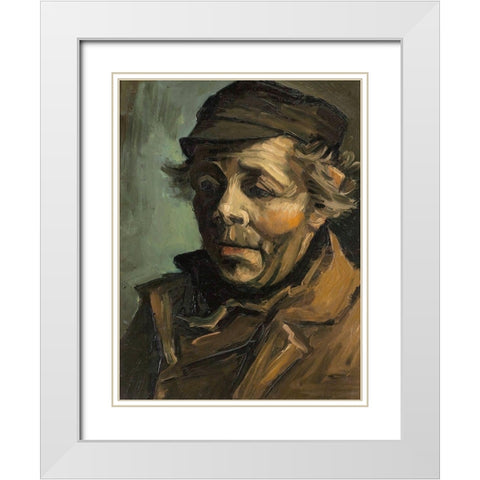 Head of a Peasant with Cap White Modern Wood Framed Art Print with Double Matting by Van Gogh, Vincent