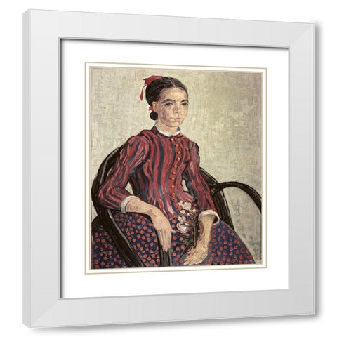 La Mousme White Modern Wood Framed Art Print with Double Matting by Van Gogh, Vincent