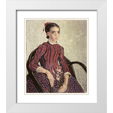 La Mousme White Modern Wood Framed Art Print with Double Matting by Van Gogh, Vincent