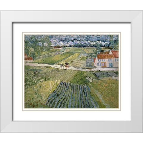 Landscape With Carriage and Train White Modern Wood Framed Art Print with Double Matting by Van Gogh, Vincent
