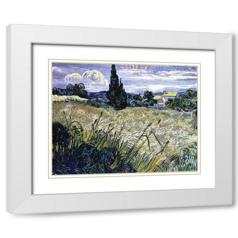 Landscape with Green Corn White Modern Wood Framed Art Print with Double Matting by Van Gogh, Vincent