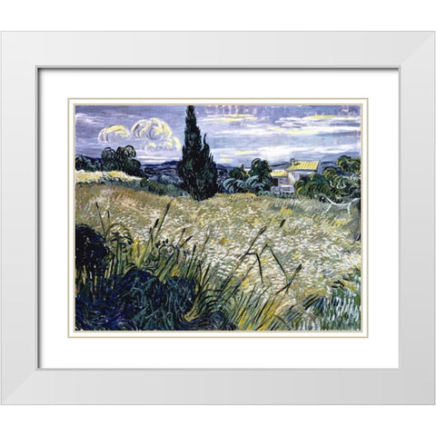 Landscape with Green Corn White Modern Wood Framed Art Print with Double Matting by Van Gogh, Vincent