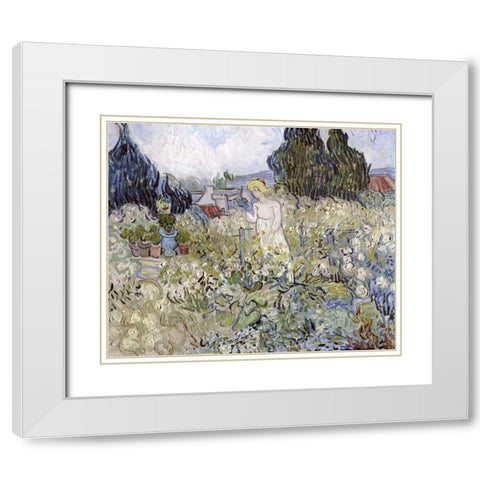 Marguerite Gachet in the Garden at Auvers-Sur-Oise White Modern Wood Framed Art Print with Double Matting by Van Gogh, Vincent