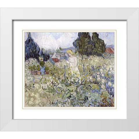 Marguerite Gachet in the Garden at Auvers-Sur-Oise White Modern Wood Framed Art Print with Double Matting by Van Gogh, Vincent