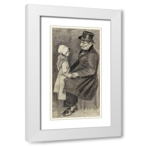 Orphan Man, Sitting with Little Girl White Modern Wood Framed Art Print with Double Matting by Van Gogh, Vincent
