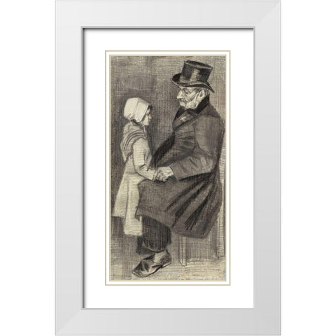 Orphan Man, Sitting with Little Girl White Modern Wood Framed Art Print with Double Matting by Van Gogh, Vincent