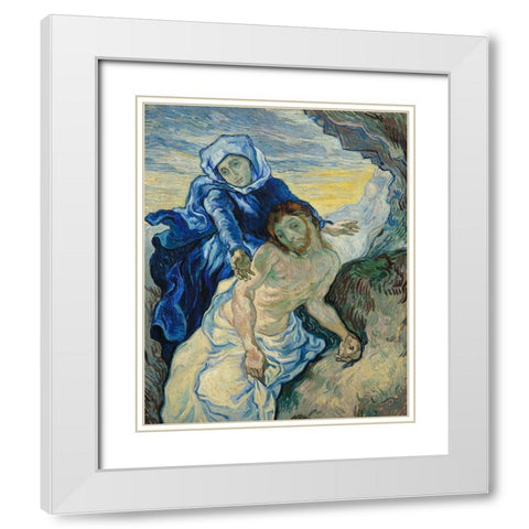 Pieta (After Delacroix) White Modern Wood Framed Art Print with Double Matting by Van Gogh, Vincent