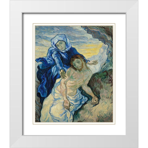 Pieta (After Delacroix) White Modern Wood Framed Art Print with Double Matting by Van Gogh, Vincent