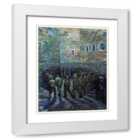 Prisoners Exercising - After Dore White Modern Wood Framed Art Print with Double Matting by Van Gogh, Vincent