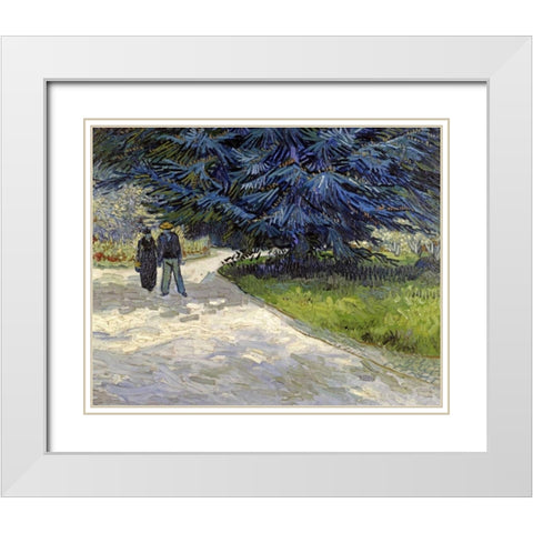 Public Garden with Couple and Blue Fir Tree White Modern Wood Framed Art Print with Double Matting by Van Gogh, Vincent