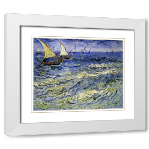 Seascape at Saintes-Maries-De-La-Mer White Modern Wood Framed Art Print with Double Matting by Van Gogh, Vincent