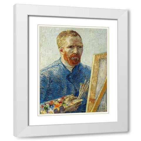 Self Portrait in Front of Easel White Modern Wood Framed Art Print with Double Matting by Van Gogh, Vincent