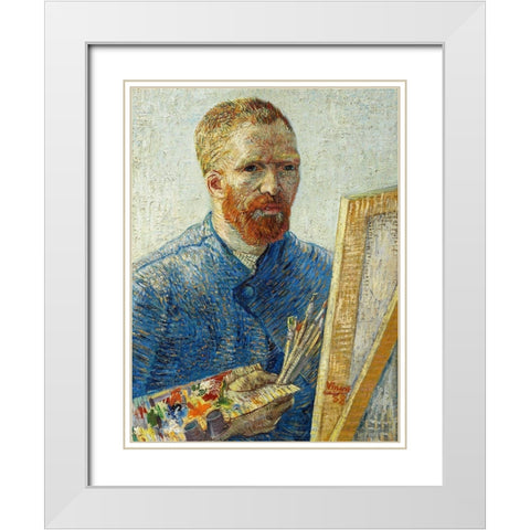 Self Portrait in Front of Easel White Modern Wood Framed Art Print with Double Matting by Van Gogh, Vincent