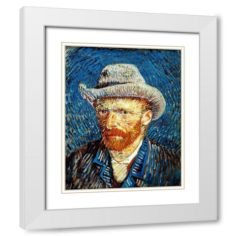 Self Portrait in Grey Felt Hat White Modern Wood Framed Art Print with Double Matting by Van Gogh, Vincent