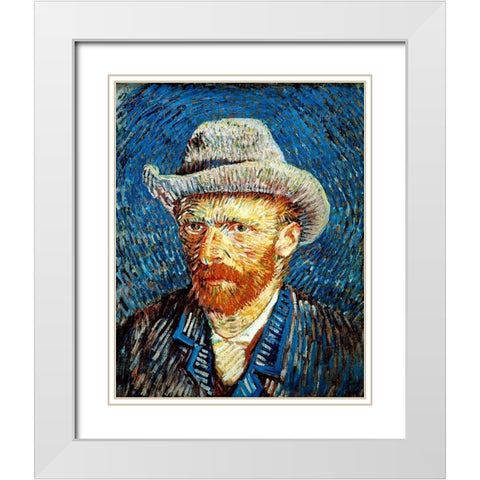 Self Portrait in Grey Felt Hat White Modern Wood Framed Art Print with Double Matting by Van Gogh, Vincent