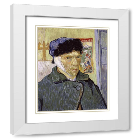 Self Portrait With Bandaged Ear White Modern Wood Framed Art Print with Double Matting by Van Gogh, Vincent