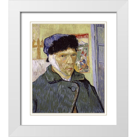 Self Portrait With Bandaged Ear White Modern Wood Framed Art Print with Double Matting by Van Gogh, Vincent