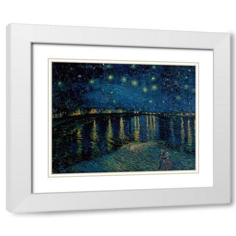 Starlight Over the Rhone White Modern Wood Framed Art Print with Double Matting by Van Gogh, Vincent