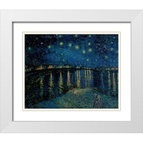 Starlight Over the Rhone White Modern Wood Framed Art Print with Double Matting by Van Gogh, Vincent