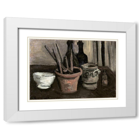 Still Life with Paintbrushes in a Pot White Modern Wood Framed Art Print with Double Matting by Van Gogh, Vincent