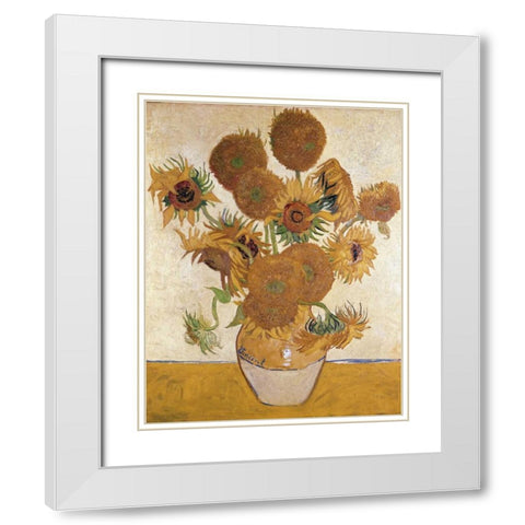 Sunflowers, 1888 White Modern Wood Framed Art Print with Double Matting by Van Gogh, Vincent