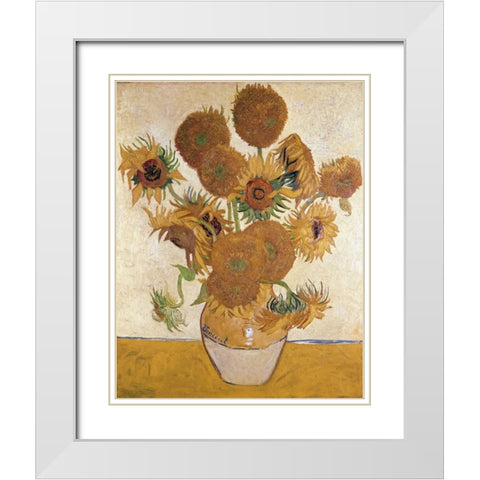 Sunflowers, 1888 White Modern Wood Framed Art Print with Double Matting by Van Gogh, Vincent