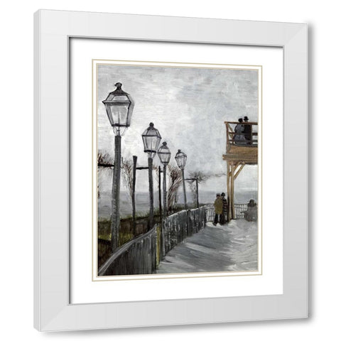 Terrace and Observation Deck at the Moulin White Modern Wood Framed Art Print with Double Matting by Van Gogh, Vincent