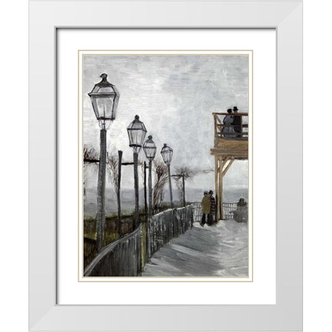 Terrace and Observation Deck at the Moulin White Modern Wood Framed Art Print with Double Matting by Van Gogh, Vincent