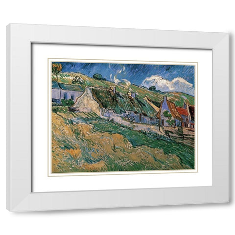 Thatched Cottages White Modern Wood Framed Art Print with Double Matting by Van Gogh, Vincent