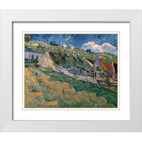 Thatched Cottages White Modern Wood Framed Art Print with Double Matting by Van Gogh, Vincent