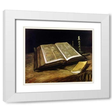 The Bible: Still Life White Modern Wood Framed Art Print with Double Matting by Van Gogh, Vincent
