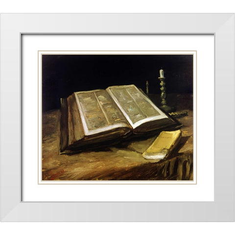 The Bible: Still Life White Modern Wood Framed Art Print with Double Matting by Van Gogh, Vincent